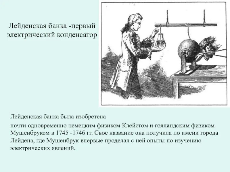 Лейденская банка. Лейденская банка первый электрический конденсатор. Лейденская банка принцип действия. Мушенбрук и Лейденская банка. Конденсатор Лейденская банка.