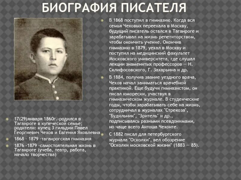 Чехов биография. Биография а п Чехова. Биография Чехова. Он составляет чье то жизнеописание