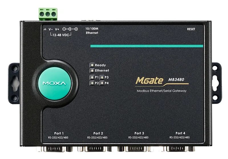 Преобразователь mgate. 4-портовый преобразователь modbus rtu/ascii (4 х rs-232/422/485) в modbus tcp. mgate mb3480.