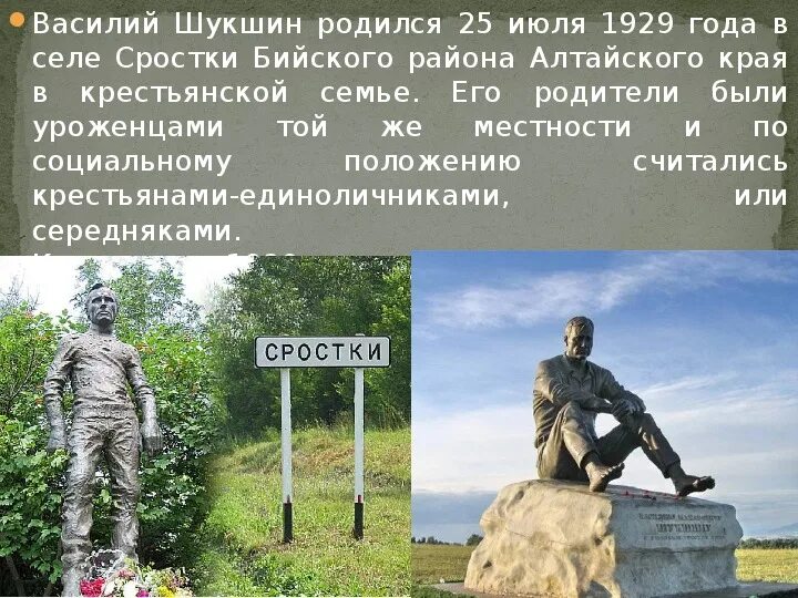 Текст шукшина родине. Шукшин памятник в Сростках. Родина Шукшина село Сростки Алтайского края. Алтай Сростки Шукшин.