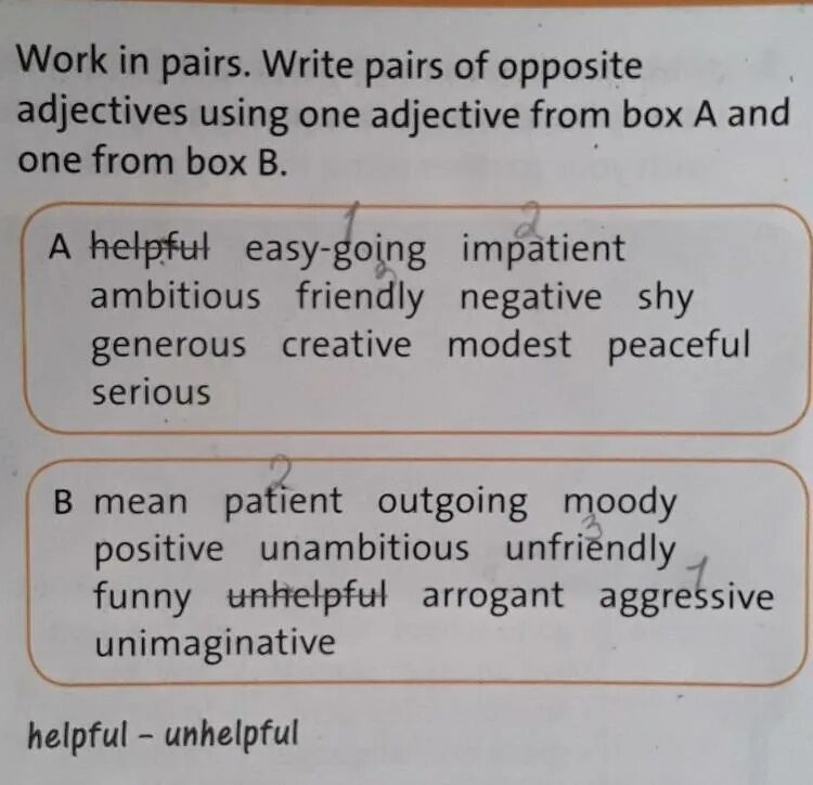 Opposite adjectives use