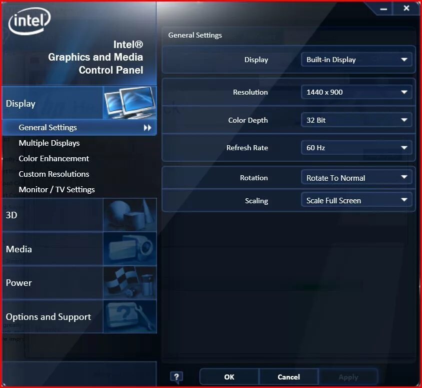 Intel graphics 4. General displays. Settings Intel Graphics.