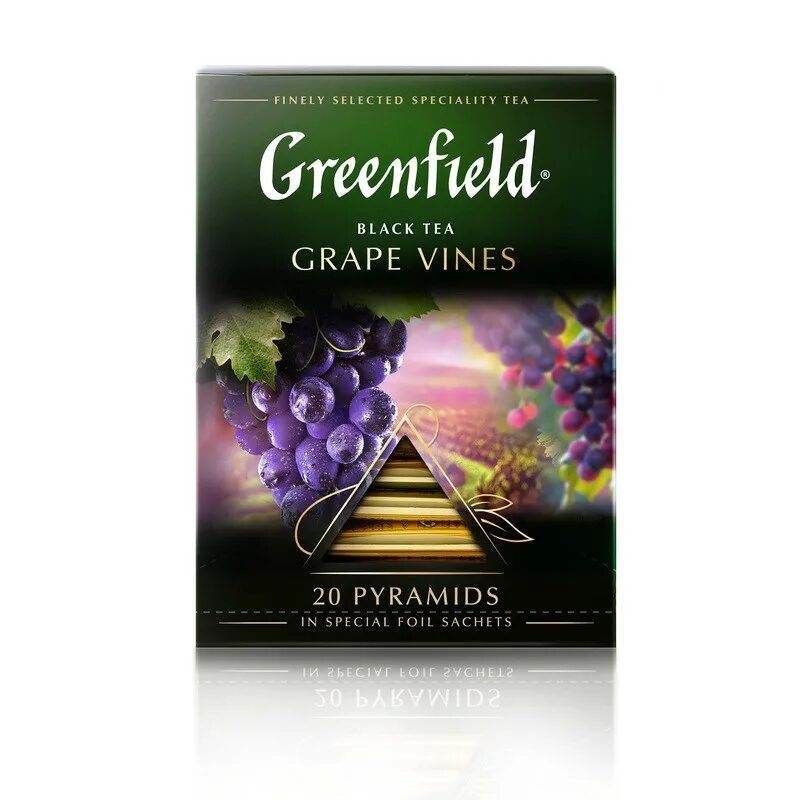 Greenfield Black Tea grape Vines 1.8гр 20шт. Чай в пирамидках черный Greenfield grape Vines, 20 шт. Grape Vines Гринфилд. Чай черн пак Гринфилд 20пак*1,8г пирамидки грейп Вайнс.