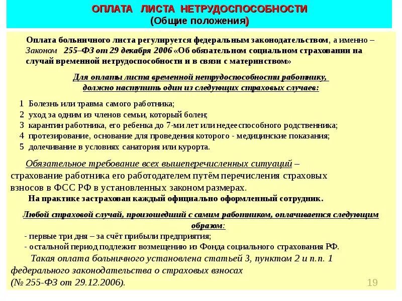 Изменения закона 255 фз. Закон об оплате больничного листа. 255 ФЗ по оплате больничных. Социальное страхование на случай временной нетрудоспособности. Оплата больничного при травме.