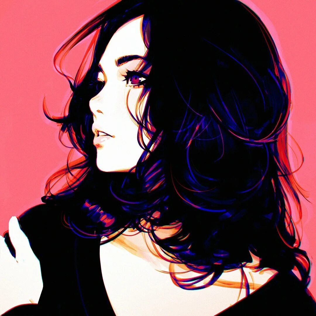 Черные волосы характер. Ilya Kuvshinov Art брюнетка.