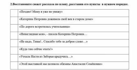 Восстанови план произведения