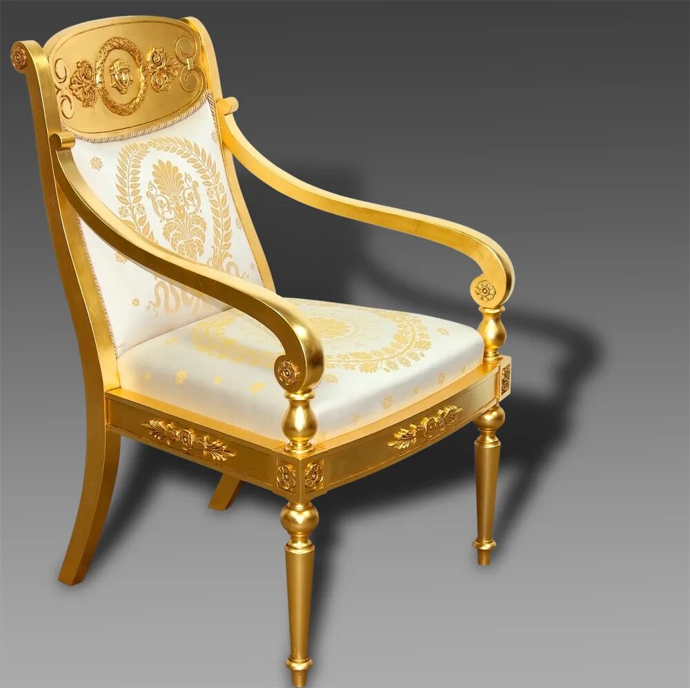 Золотистый стул. Мебель с позолотой. Позолоченное кресло. Сусальное золото мебель. Золочение мебели.