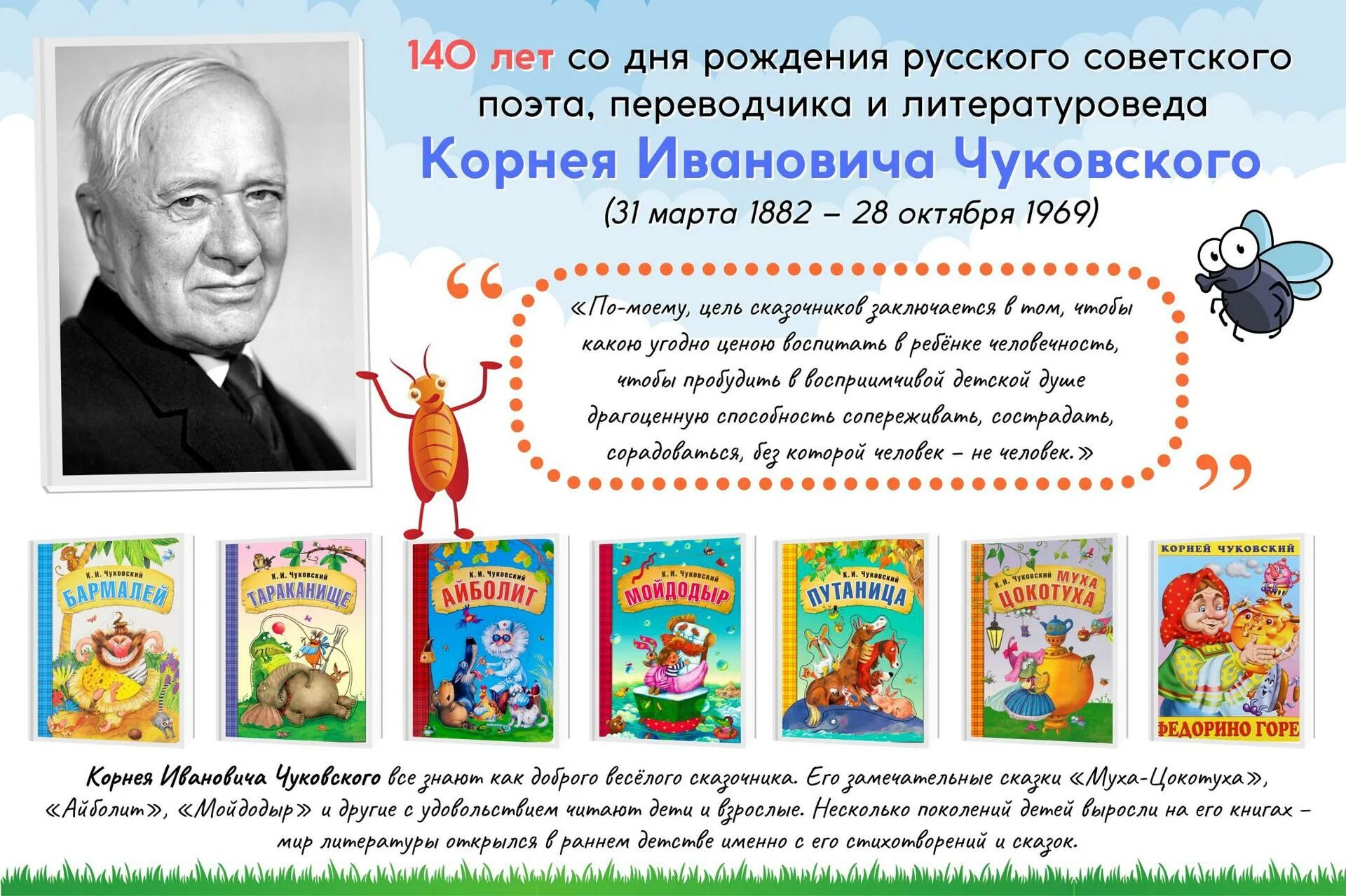 140 Лет со дня рождения Корнея Ивановича Чуковского. День рождения писатель Корнея Чуковский. Мероприятия ко дню чуковского