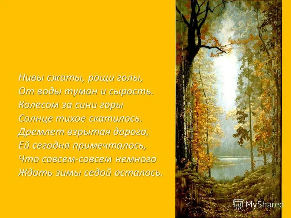 Дремлет взрытая дорога ей. Что совсем совсем немного ждать зимы. Стих есенина нивы сжаты рощи голы. Что совсем совсем немного ждать зимы. Взрытая дорога это.