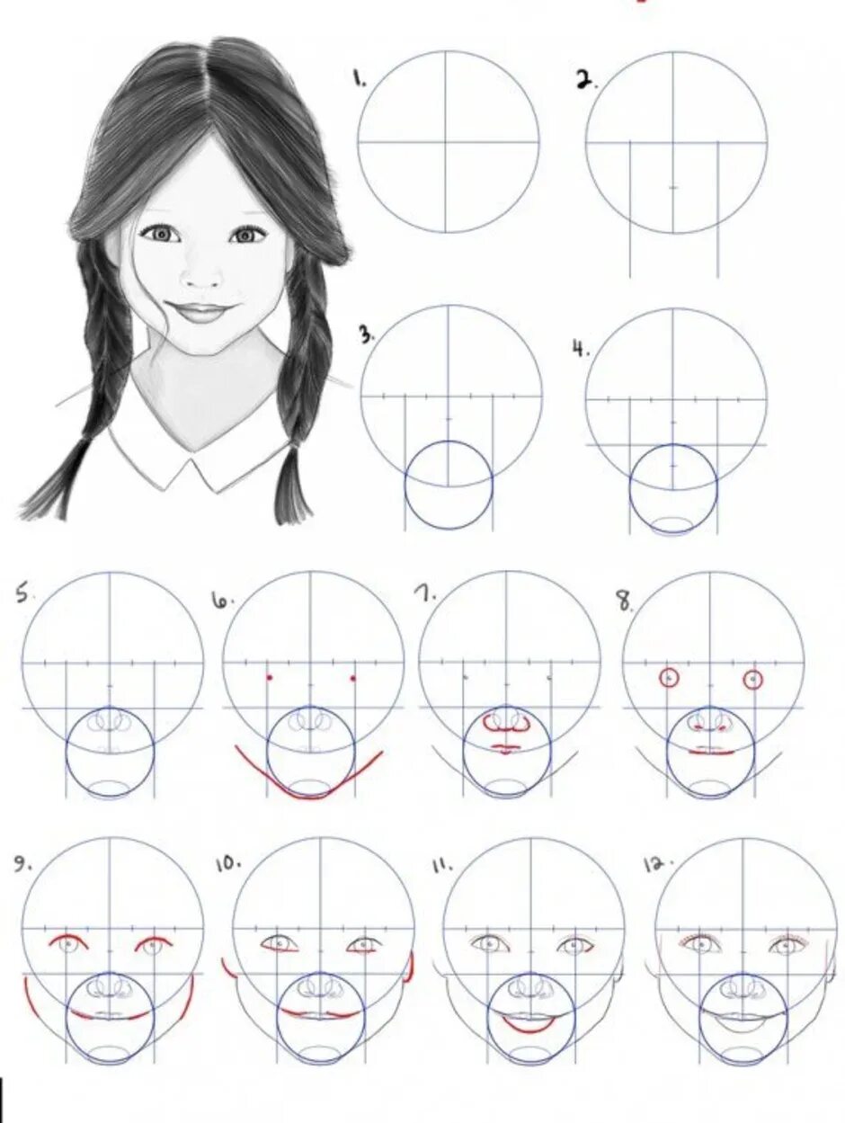 Портрет девушки поэтапно. Рисунок лица девушки по этапно. Девушка карандашом поэтапно. Нарисовать лицо девушки карандашом поэтапно.