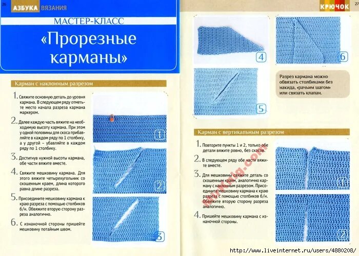 Карманы спицами с описанием и схемами