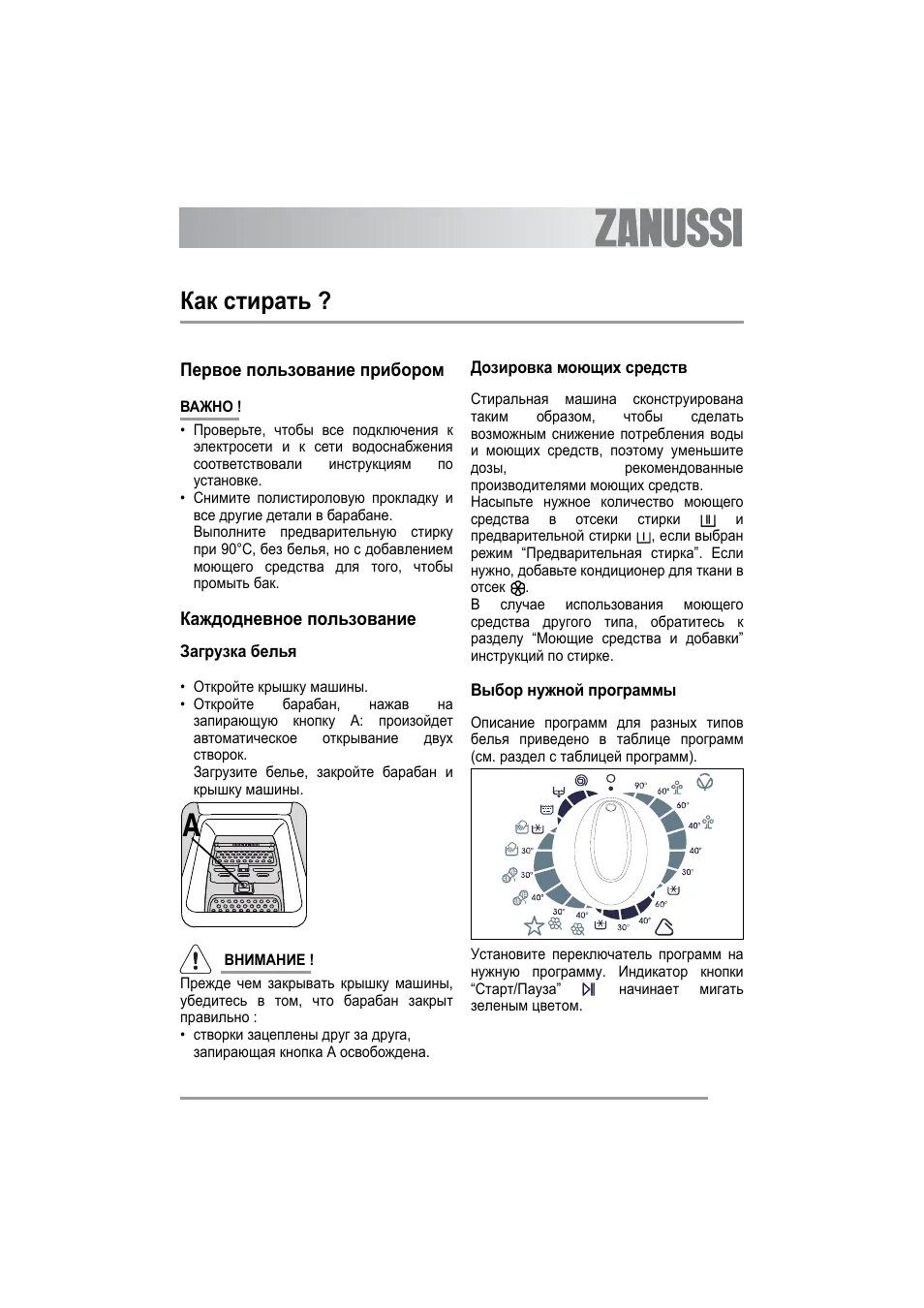 Стиральная машина занусси с вертикальной загрузкой инструкция