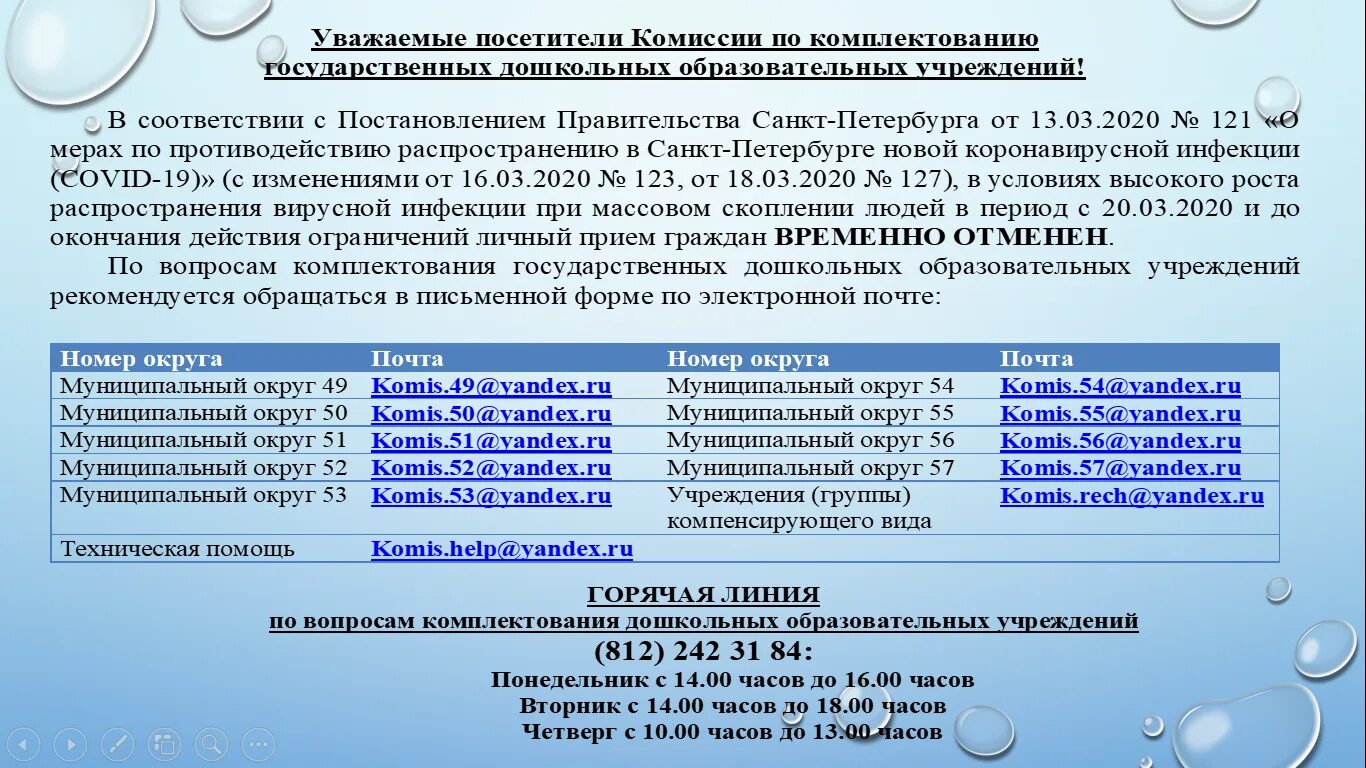 Электронные адреса дошкольных учреждений