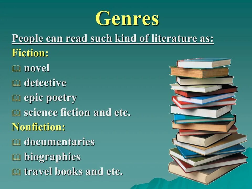 English reading my books. Виды книг на английском. Литературные Жанры на английском языке. Жанры книг по английски. Презентация на тему books.