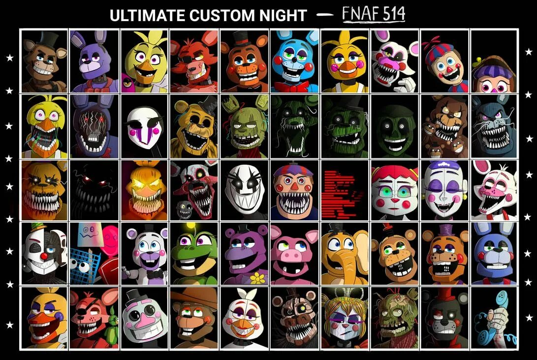 Все аниматроники фнаф 7. ФНАФ Ultimate Custom Night. ФНАФ 1 кастом Найт. ФНАФ ультимейт кастом Найт. ФНИА Ultimate Custom Night.