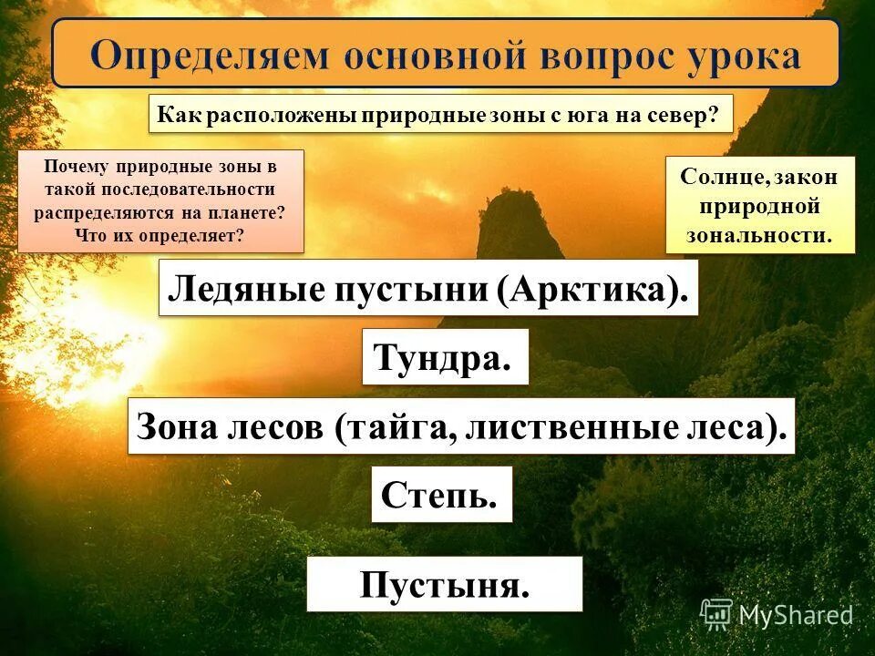 расположите природные зоны в порядке