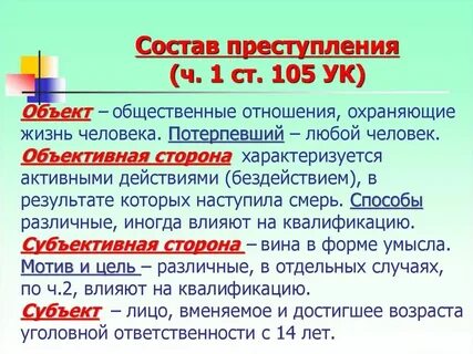 Объективная сторона 105 статьи