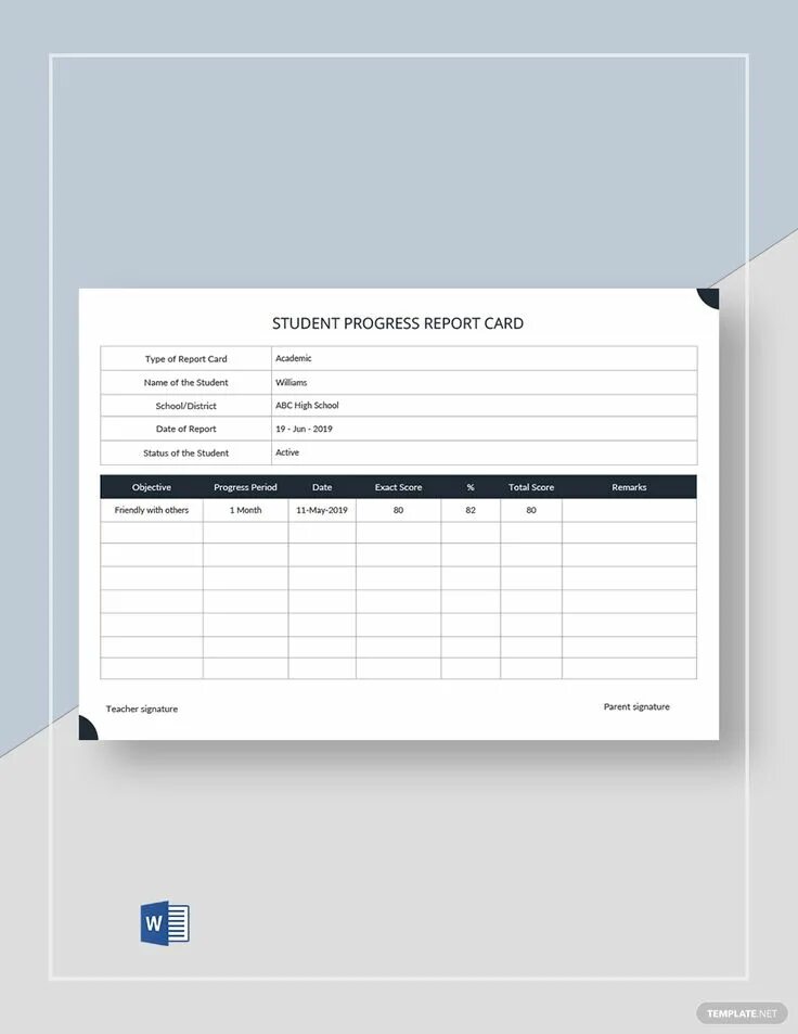 Report Card Template. Report Card of a student. Progress Report Template. Progress Report Card.