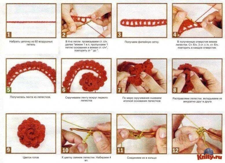 Схема вязания розочки крючком для начинающих. Как вязать розу крючком для начинающих схема пошагово. Схема цветка крючком для начинающих пошагово. Схемы вязания крючком цветов пошагово.