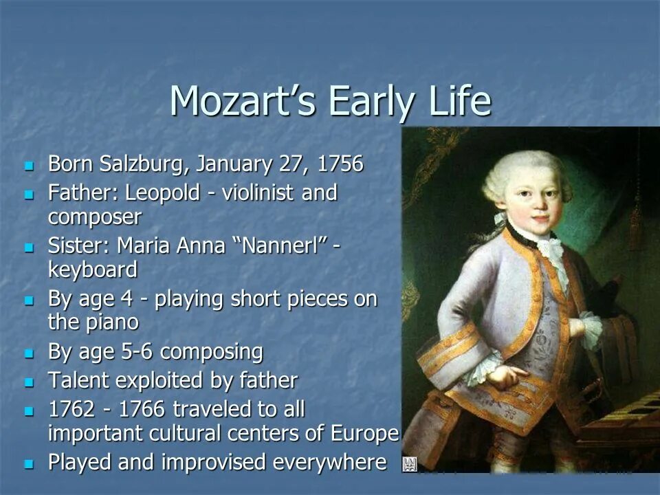 Mozart was born Salzburg 1756. Биография Моцарта.