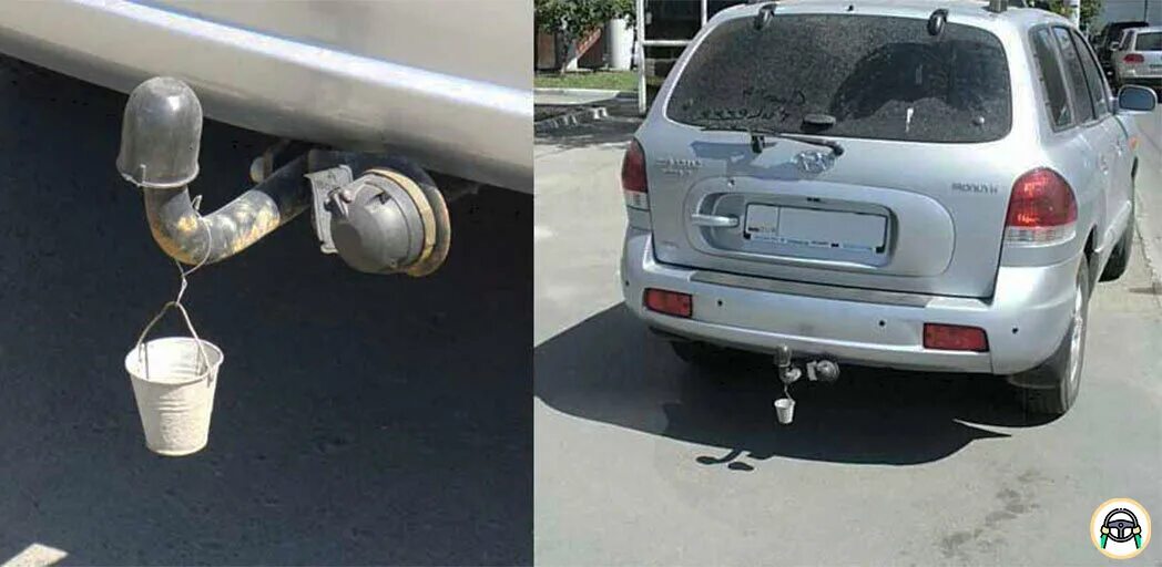 Маленькое ведерко на машину. Зачем фаркоп. Ведро на выхлопной трубе. Зачем фаркоп. Ведерко для прицепного.