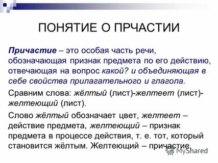 Урок в 7 классе понятие о причастии