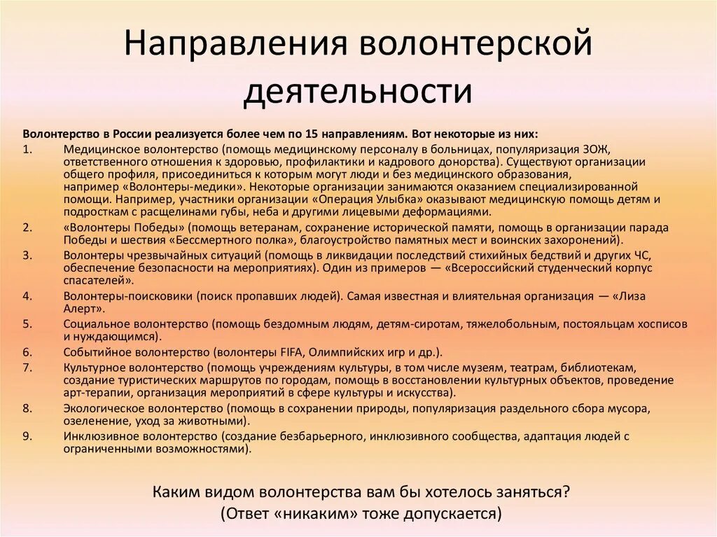 Направление деятельности волонтерских организаций. Направления волонтерства. Направления деятельности волонтеров. Нарравления волонтёрства. Волонтеры примеры деятельности.