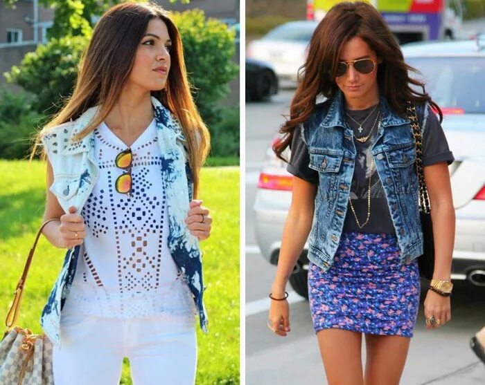 с чем носить джинсовую жилетку. джинсовая жилетка сочетание. тренды джинсовые жилетки. лук платье с джинсовой жилеткой. стильный джинсовый жилет женский.