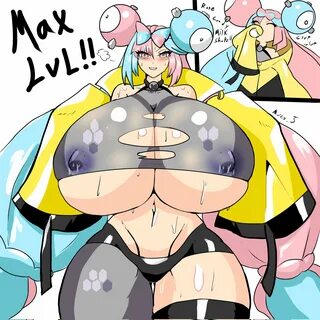 nintendo, english text, text, blue hair, blush, blushing, breast bigger tha...