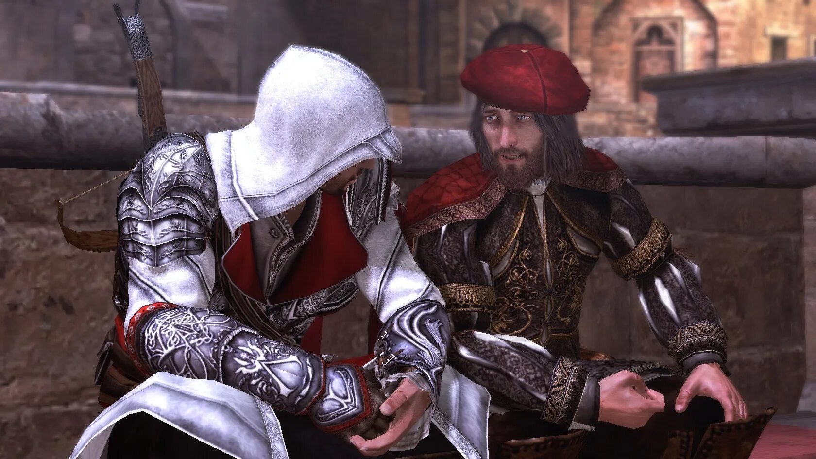 Игра assassin creed brotherhood. Ассасин Крид бразерхуд. Леонардо да Винчи и Эцио Аудиторе. Ассасин Крид Брозер худ. Assassin's Creed Brotherhood Эцио.