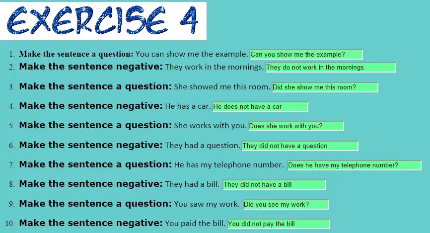 Make the sentences negative. Make these sentences negative. Английский язык make the sentences negative and interrogative. Make sentences 4 класс. Make questions with do does did