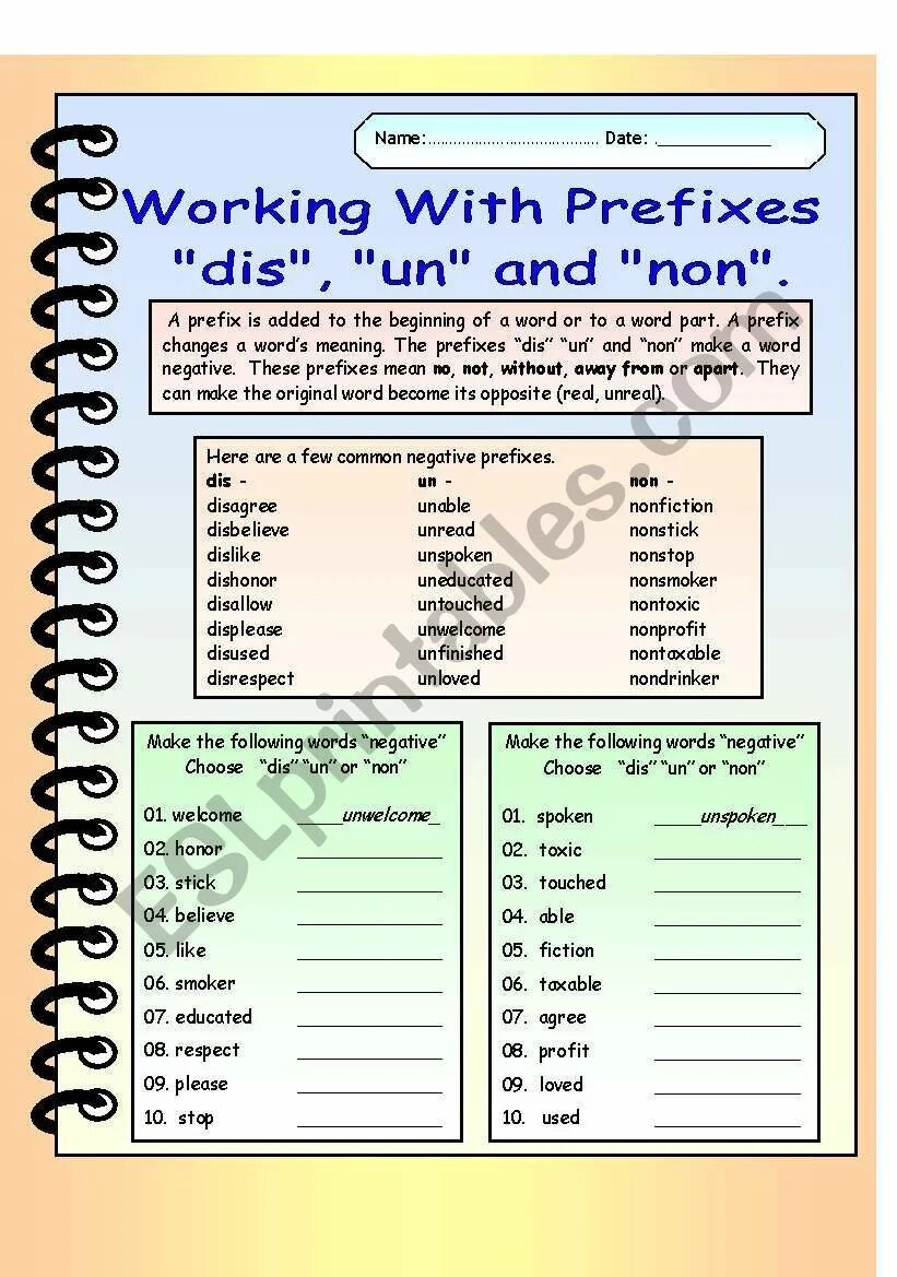 Dis non. Отрицательные приставки в английском языке упражнения. Negative prefixes Worksheets. Negative prefixes in English Worksheets. Префикс dis.