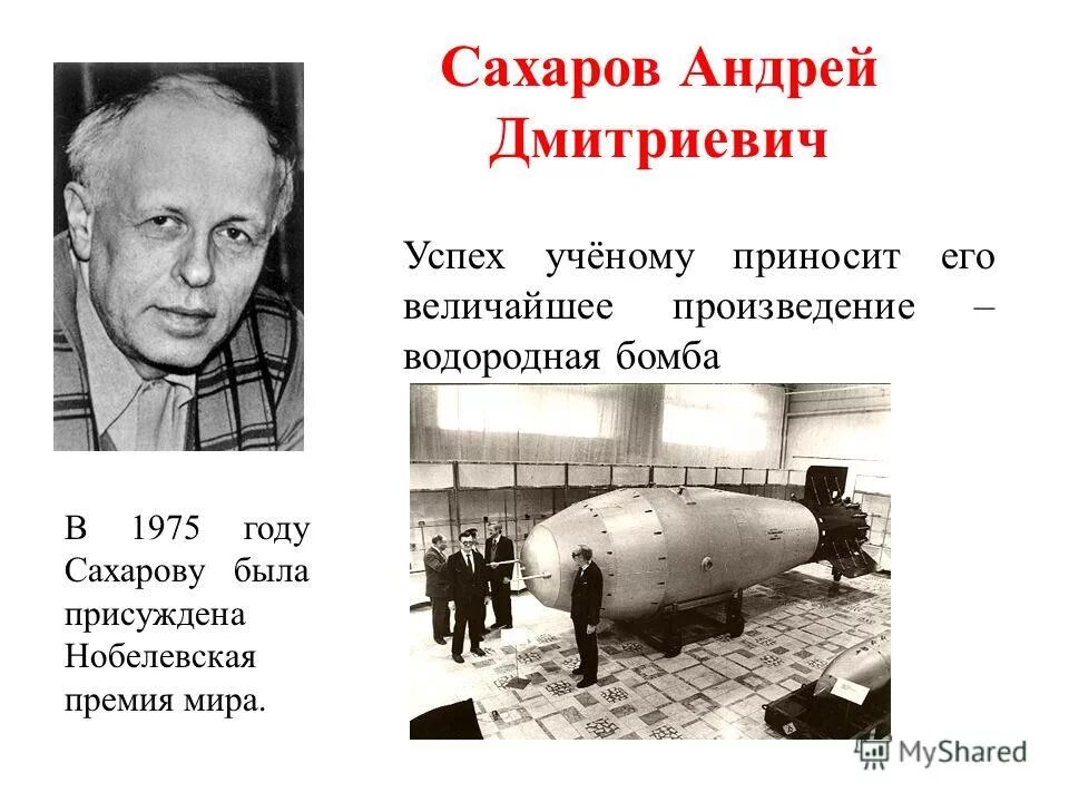 Изобретения Сахарова Андрея Дмитриевича. Создателями советской водородной бомбы являлись