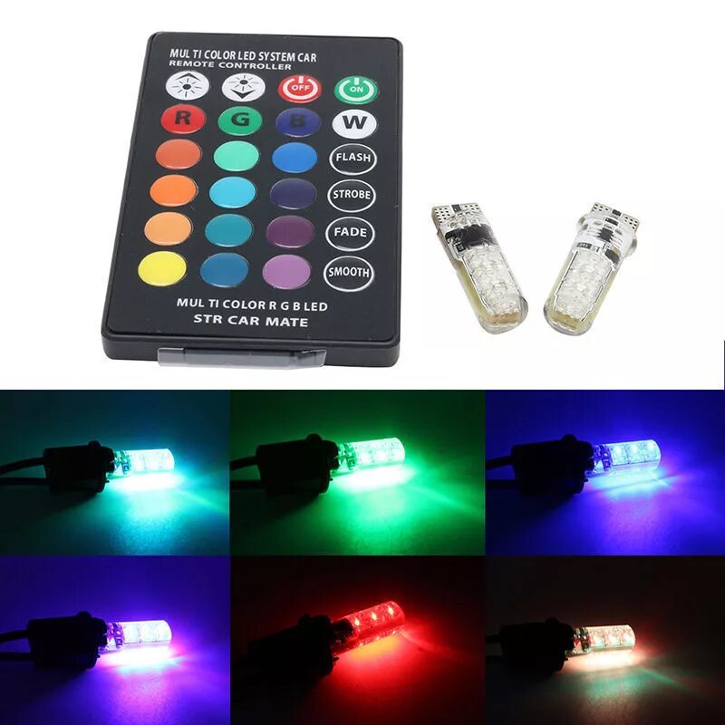 Цвета rgb led. Светодиод t10 rgb с пультом. t10 rgb с пультом. rgb t10 w5w лампы с пультом управления многоцветные. комплект led rgb ламп в габариты с пультом lightspace t10 w5w smd 505.