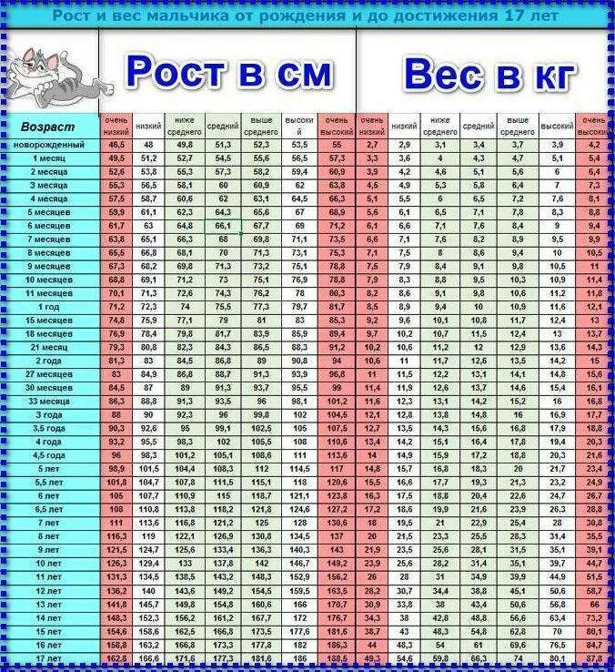 Рост и вес по возрасту мальчики