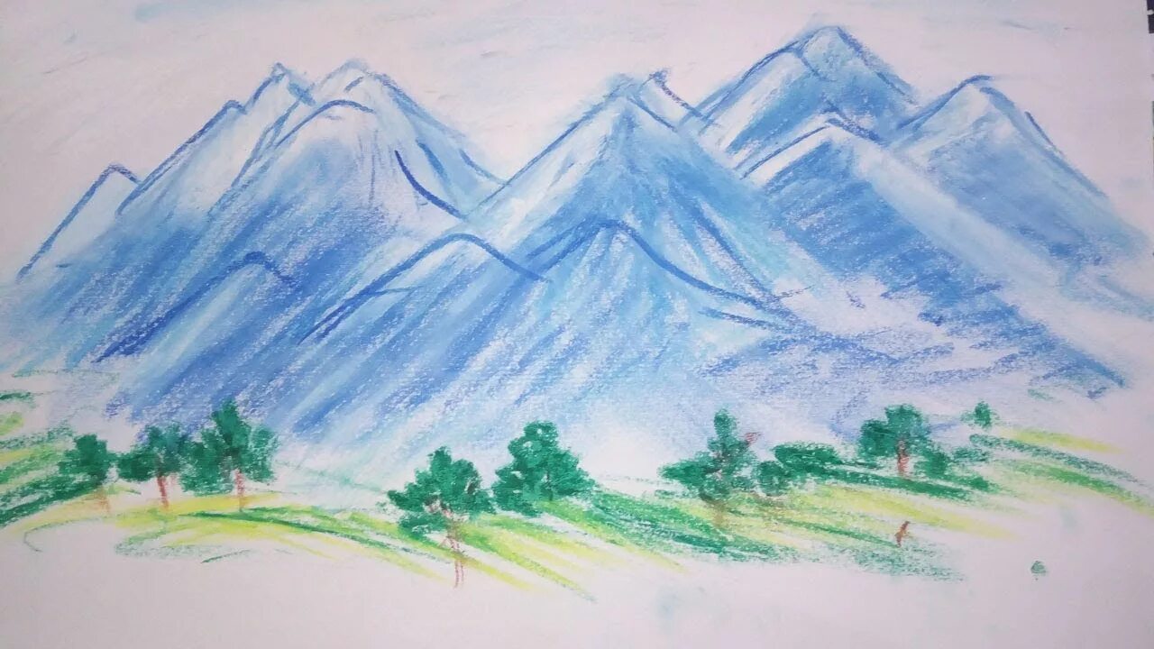 Легкие горы тема. Простые пейзажи для рисования. Горы карандашом. Рисунок на тему горы. Горы цветными карандашами.