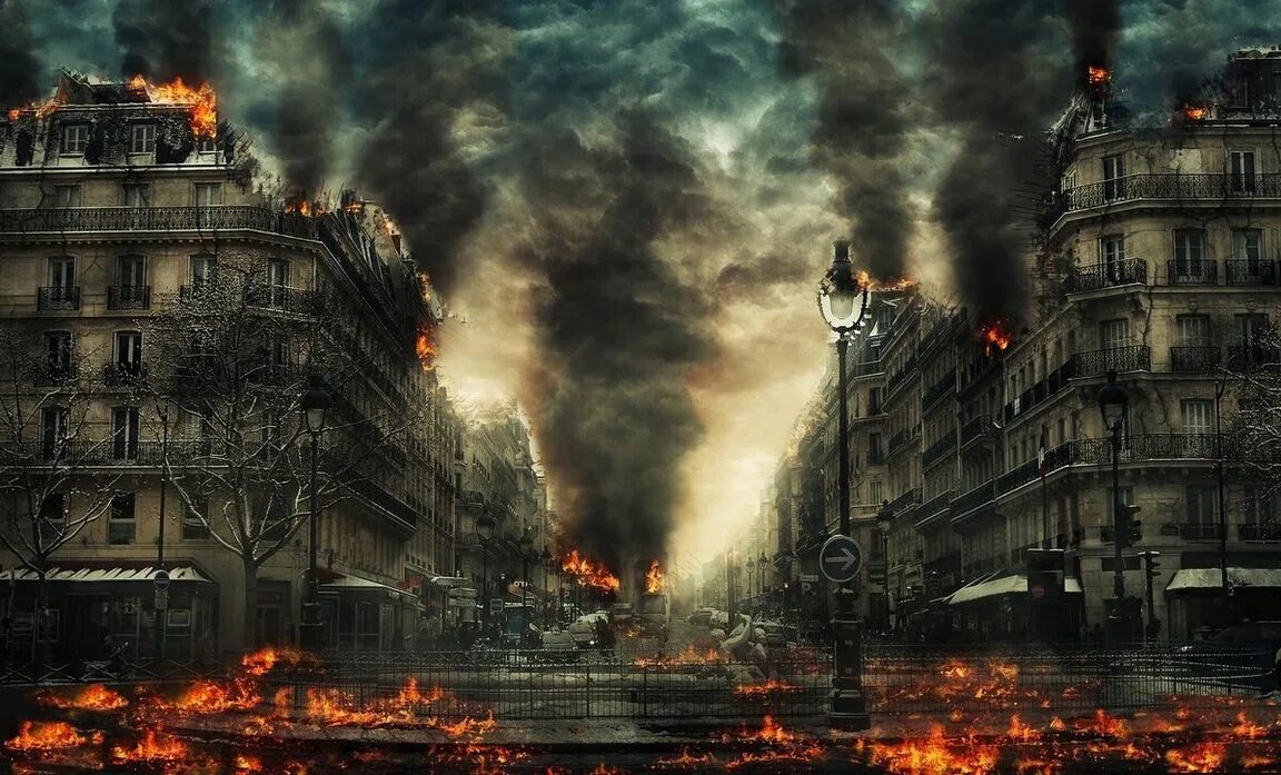 Апокалипсис мировой войны. Конец света. Город в огне. Разрушенный город в огне. Конец света апокалипсис.