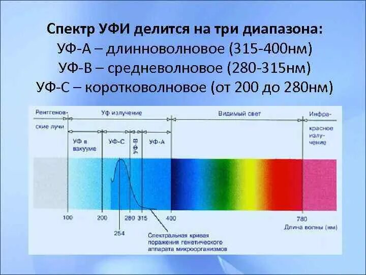 Длина и частота ультрафиолетового излучения. Диапазон излучения ультрафиолетового излучения. Диапазон спектра ультрафиолетового излучения. УФ диапазон (180— 400 НМ),. УФ-спектр с максимумом поглощения при 280 НМ.