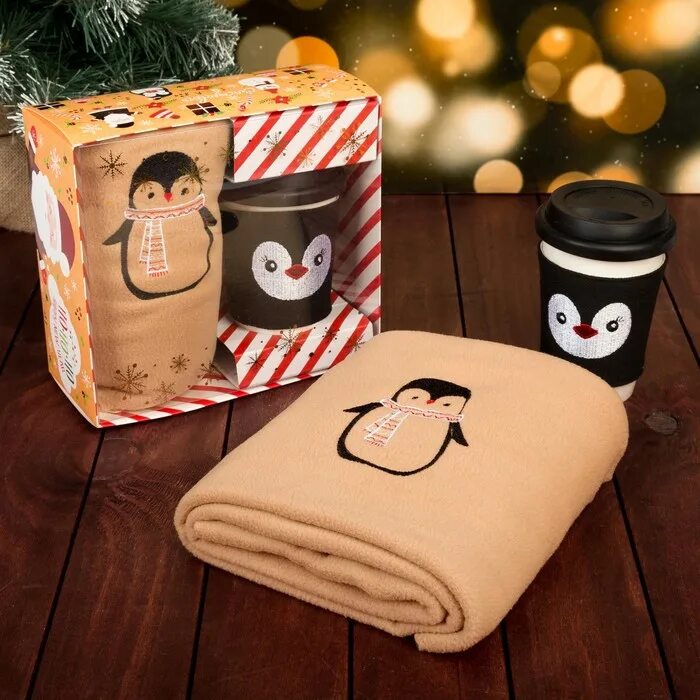 Подарок на новый год. Плед набор. Комплект плед термокружка. Новогодний подарок с пледом. Плед набор.