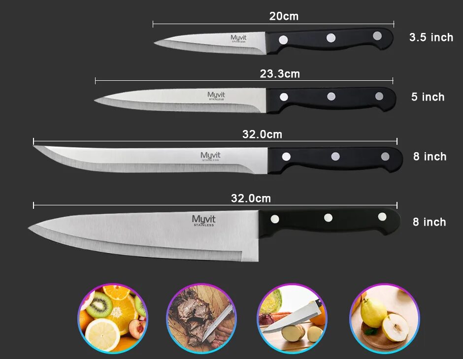 Размеры кухонных ножей. Набор ножей 4pc Knife. Нож кухонный PROHOTEL Stainless Steel 3cr13. Формы лезвий кухонных ножей.