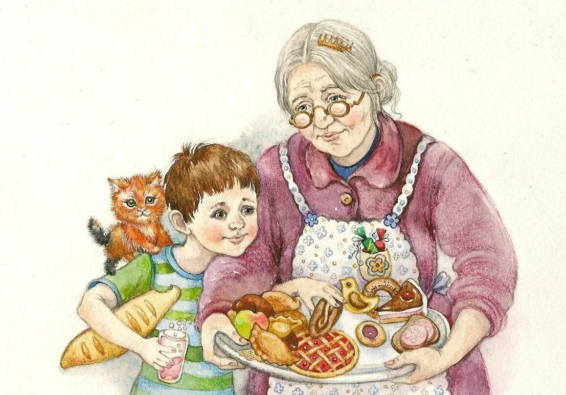 Бабушка раздала четверым внукам. Бабушка рисунок. Бабушка картинка. Мультяшные бабушки. Бабушка и внуки иллюстрации.