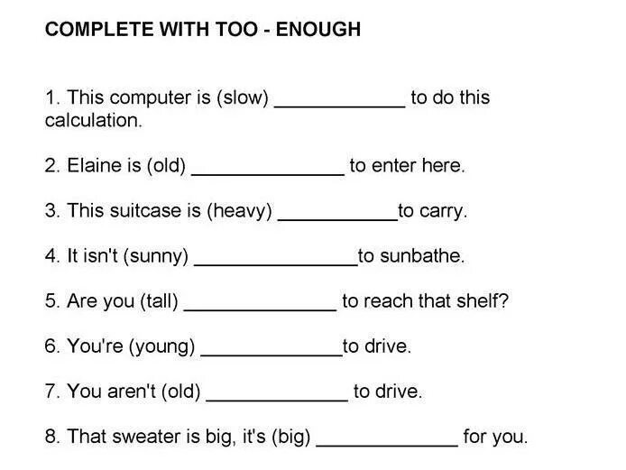 Too enough. Too enough упражнения. Too enough упражнения 5 класс. Too enough задания. Adjective enough