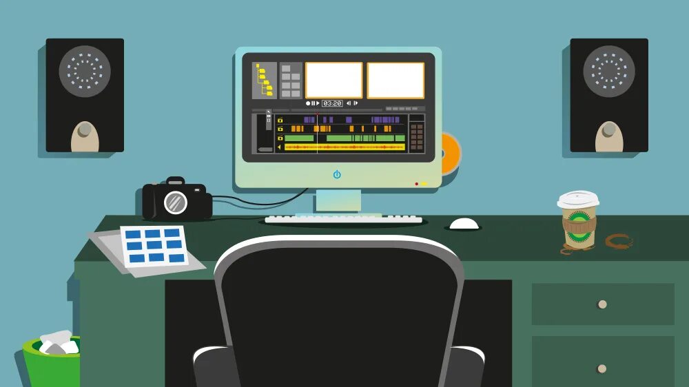 Флэт видео. Видеомонтаж flat. видеомонтажер рисунок. видеомонтажер иконка. video editing vector.