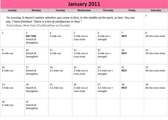 Running schedule