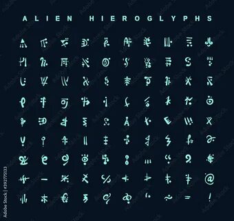 Alien hieroglyphs symbols. Design for stickers, logo, web and mobile app. Isolat