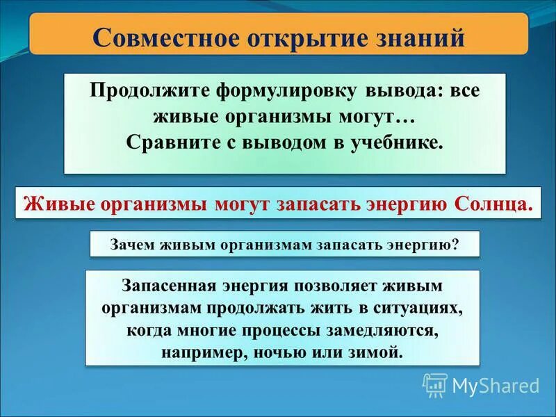 Познание открытие. Запасенная энергия. Совместное открытие новых знаний. Выводы в учебниках. Как запасти энергию.