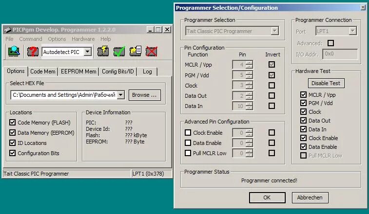 Connecting to programmer. Picpgm usb программатор. picpgm, программа настройка. eeprom programmer pgm 7.