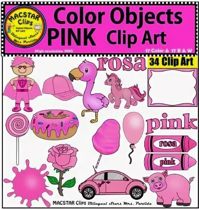 Colors and objects. Pink objects. pink colour picture for kids.