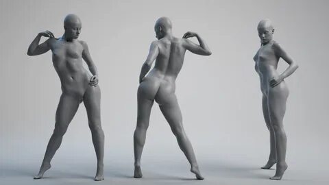 woman 3d model scanned pose shoulder touching. 
