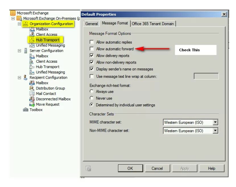 Exchange ПЕРЕАДРЕСАЦИЯ почты. Как сделать пересылку в Exchange. Exchange 2016 client access. Server configuration -> Hub transport -> properties.